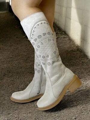 Vintage Mid-Calf Embroidered Laser-Cut Western Cowboy Boots - Image 2