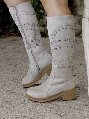 Vintage Mid-Calf Embroidered Laser-Cut Western Cowboy Boots - Image 3
