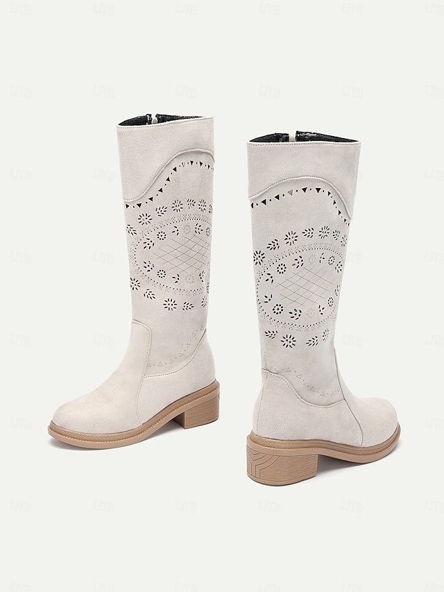 Vintage Mid-Calf Embroidered Laser-Cut Western Cowboy Boots - Image 8