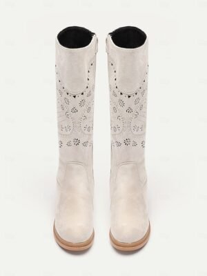 Vintage Mid-Calf Embroidered Laser-Cut Western Cowboy Boots - Image 9
