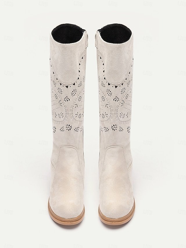 Vintage Mid-Calf Embroidered Laser-Cut Western Cowboy Boots - Image 9