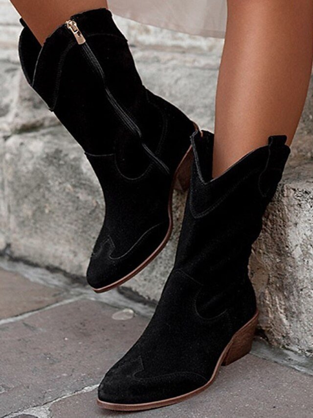 Vintage Mid-Calf Faux Suede Western Cowboy Boots - Image 10