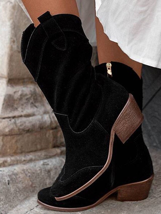 Vintage Mid-Calf Faux Suede Western Cowboy Boots - Image 11