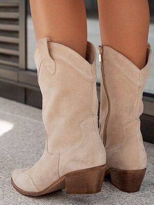 Vintage Mid-Calf Faux Suede Western Cowboy Boots - Image 7