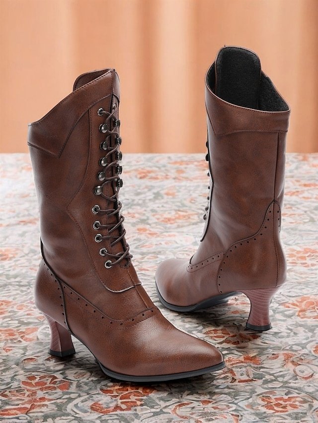 Vintage Mid Heel Lace-Up Victorian Boots - Image 1