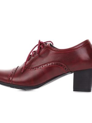 Vintage Oxford Lace-Up Brogue Heeled Shoes - Image 4