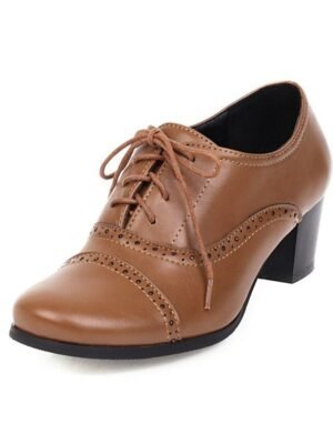 Vintage Oxford Lace-Up Brogue Heeled Shoes - Image 9