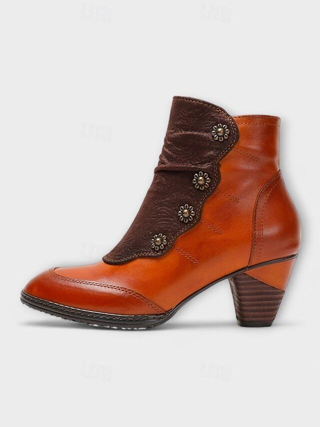 Vintage Red Floral Button Ankle Leather Boots - Image 11