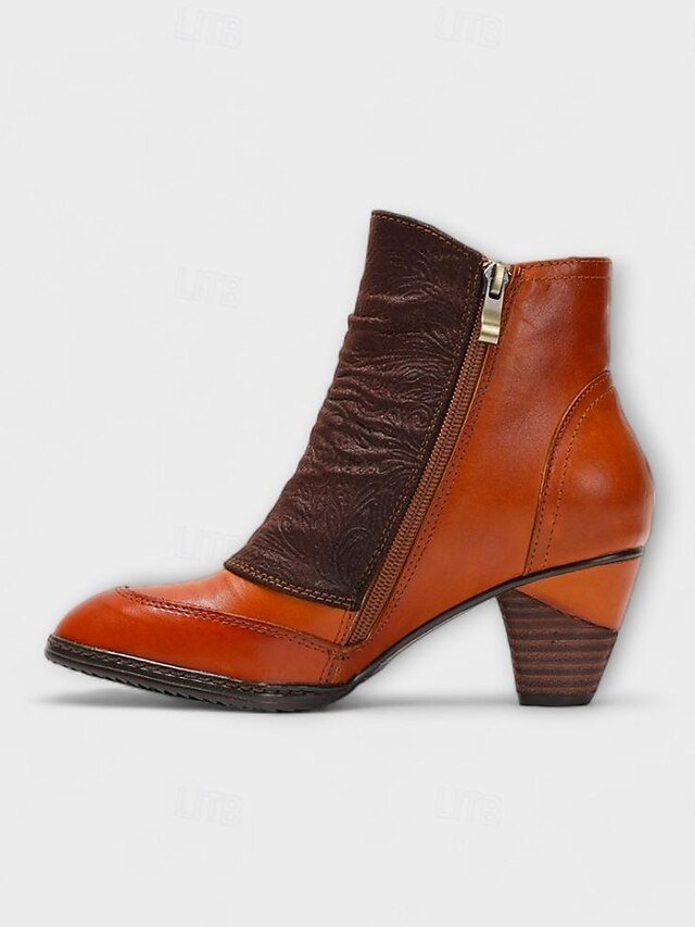 Vintage Red Floral Button Ankle Leather Boots - Image 12