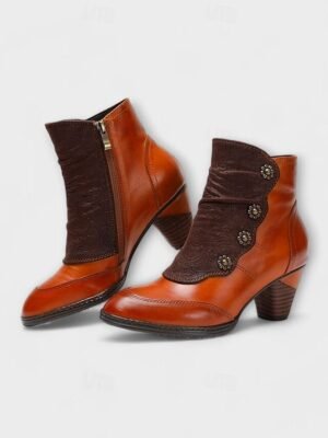 Vintage Red Floral Button Ankle Leather Boots - Image 14