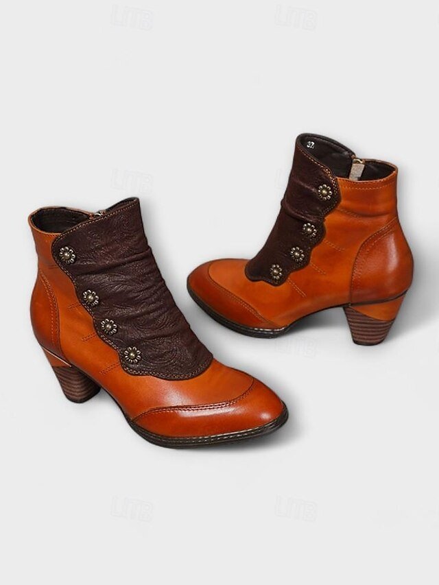 Vintage Red Floral Button Ankle Leather Boots - Image 15