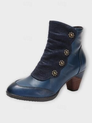 Vintage Red Floral Button Ankle Leather Boots - Image 17