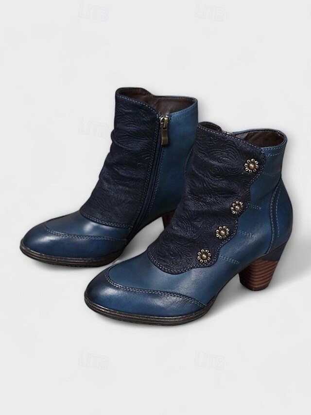 Vintage Red Floral Button Ankle Leather Boots - Image 20
