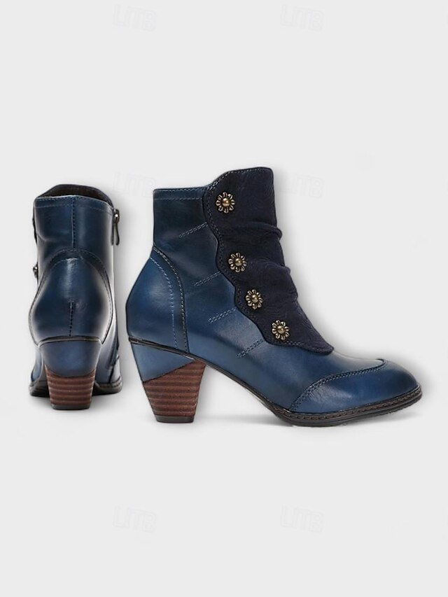 Vintage Red Floral Button Ankle Leather Boots - Image 21