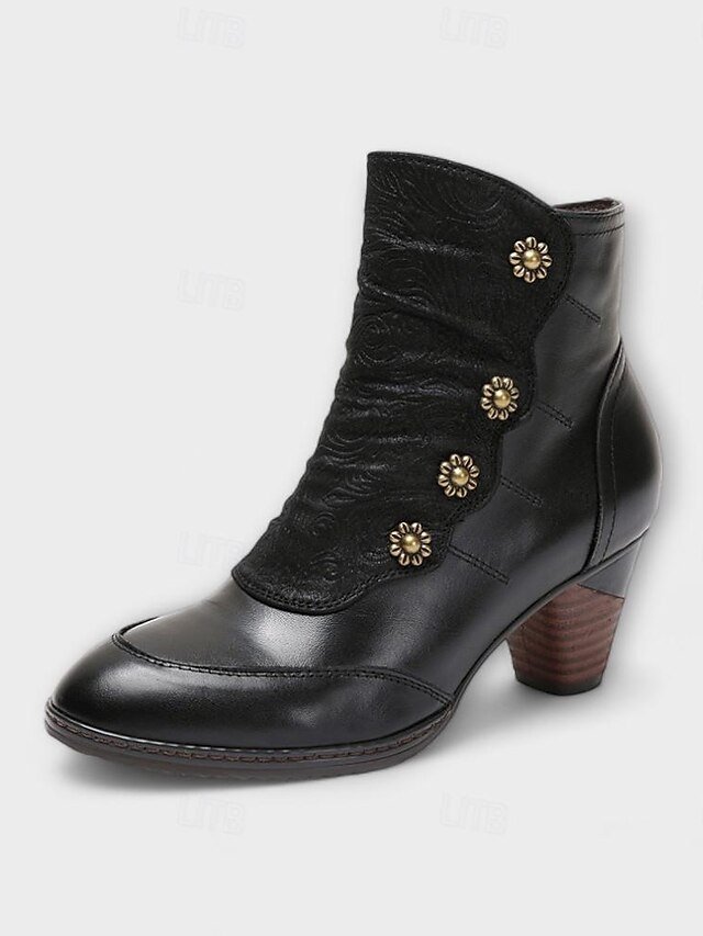Vintage Red Floral Button Ankle Leather Boots - Image 22