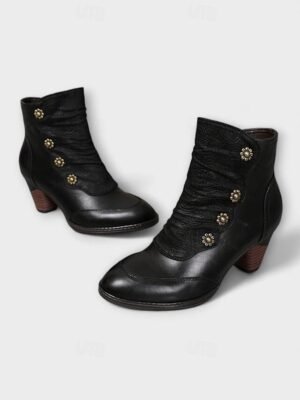 Vintage Red Floral Button Ankle Leather Boots - Image 25