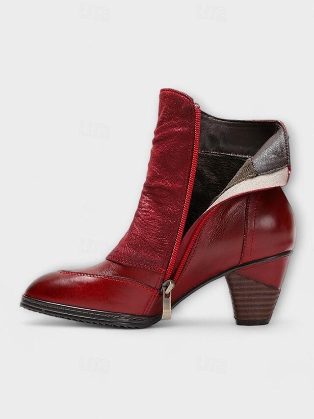Vintage Red Floral Button Ankle Leather Boots - Image 4