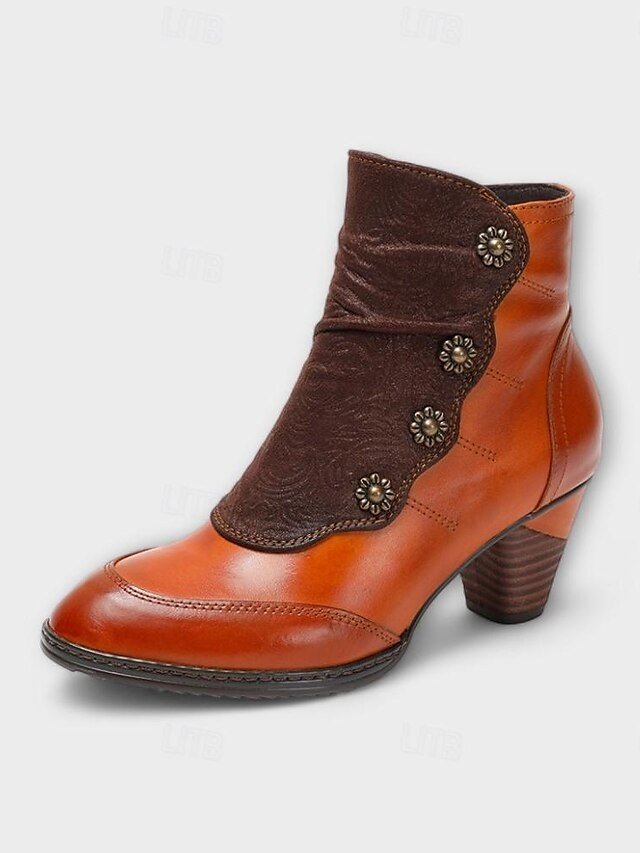 Vintage Red Floral Button Ankle Leather Boots - Image 9