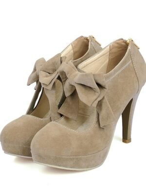 Vintage Red Suede Bow Platform High Heel Pumps - Image 8