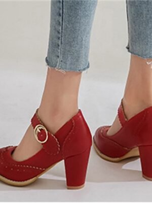 Vintage Retro Brogue Scalloped Strap Block Heel Mary Jane Heels - Image 12