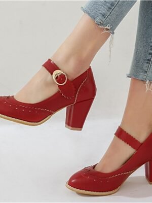 Vintage Retro Brogue Scalloped Strap Block Heel Mary Jane Heels - Image 13