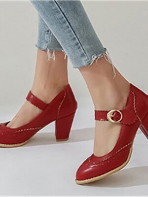 Vintage Retro Brogue Scalloped Strap Block Heel Mary Jane Heels - Image 15