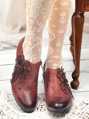 Vintage Retro Floral Round Toe Ankle Boots - Image 11