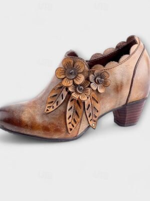 Vintage Retro Floral Round Toe Ankle Boots - Image 6