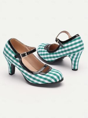 Vintage Retro Gingham Mary Jane High Heels - Image 1
