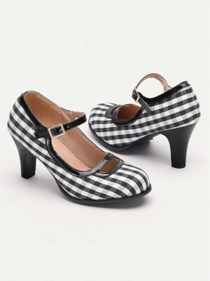 Vintage Retro Gingham Mary Jane High Heels - Image 11