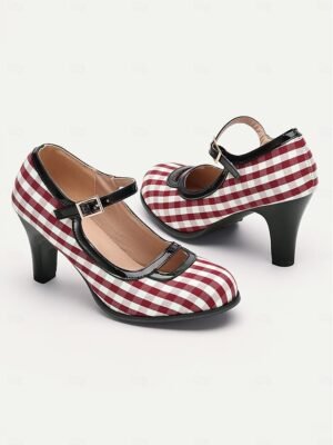 Vintage Retro Gingham Mary Jane High Heels - Image 12