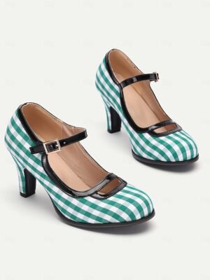 Vintage Retro Gingham Mary Jane High Heels - Image 2