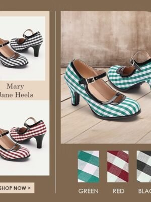 Vintage Retro Gingham Mary Jane High Heels - Image 4