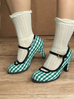 Vintage Retro Gingham Mary Jane High Heels - Image 6
