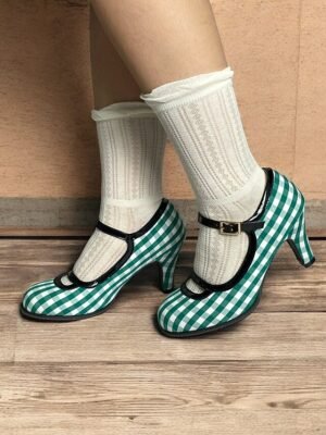Vintage Retro Gingham Mary Jane High Heels - Image 7