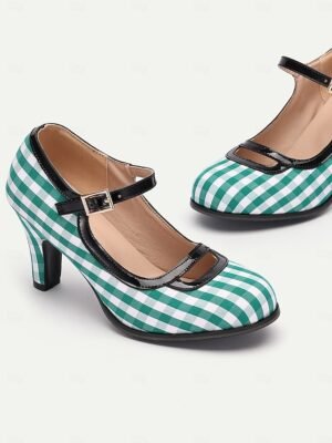 Vintage Retro Gingham Mary Jane High Heels - Image 8