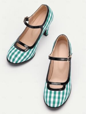 Vintage Retro Gingham Mary Jane High Heels - Image 9
