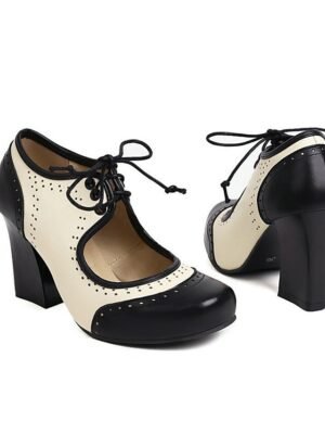 Vintage Retro Lace-Up Round Toe Chunky Heel Oxford Heels - Image 4