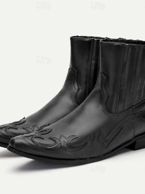 Vintage Style Brown Faux Leather Ankle Cowboy Boots - Image 8
