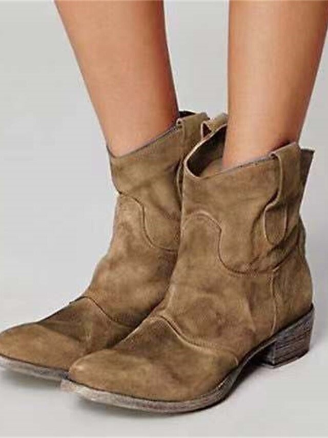 Vintage-Style Low Heel Faux Suede Ankle Boots - Image 1