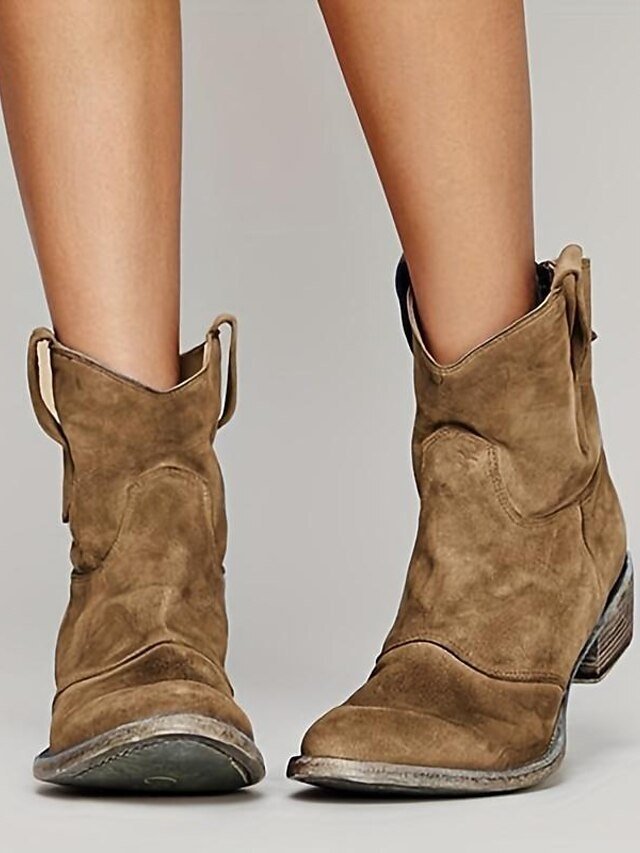 Vintage-Style Low Heel Faux Suede Ankle Boots - Image 2