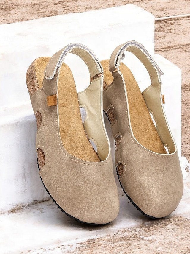 Vintage-Style Suede Cut-Out Slingback Sandals - Image 1