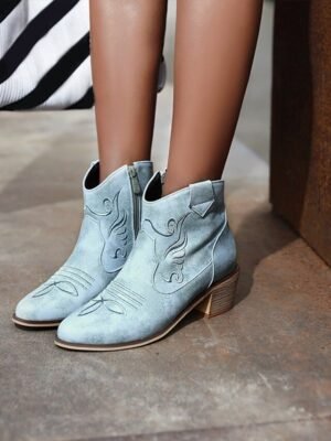 Vintage Style Western Ankle Embroidered Leather Boots - Image 15