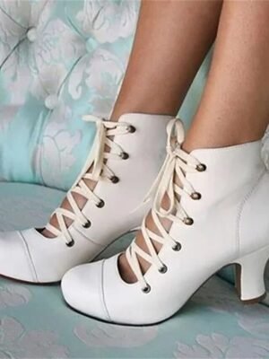 Vintage Victorian Lace-Up Mid-Heel Ankle Boots - Image 1