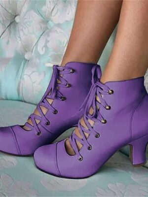 Vintage Victorian Lace-Up Mid-Heel Ankle Boots - Image 6
