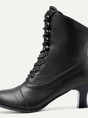 Vintage Victorian Lace-Up Pointed Toe Kitten Heel Mid-Heel Boots - Image 13
