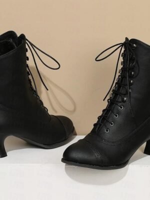 Vintage Victorian Lace-Up Pointed Toe Kitten Heel Mid-Heel Boots - Image 14