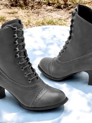 Vintage Victorian Lace-Up Pointed Toe Kitten Heel Mid-Heel Boots - Image 18