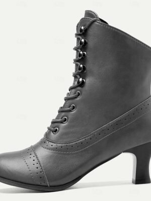 Vintage Victorian Lace-Up Pointed Toe Kitten Heel Mid-Heel Boots - Image 19