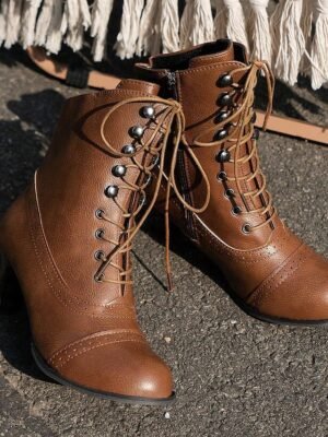 Vintage Victorian Lace-Up Pointed Toe Kitten Heel Mid-Heel Boots - Image 8